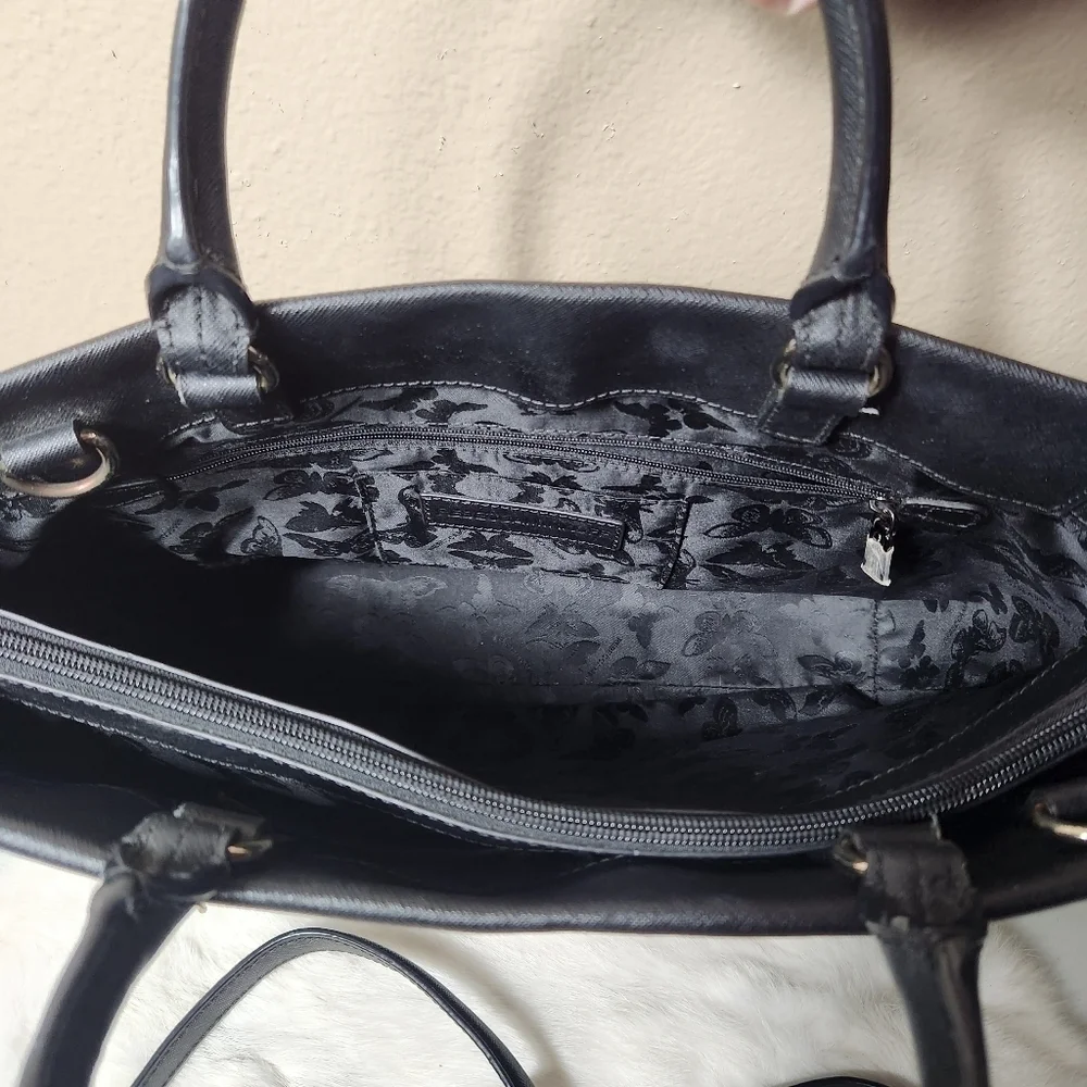 Rebecca Minkoff Monroe Black Saffiano Leather Purse Tote w/Crossbody Strap